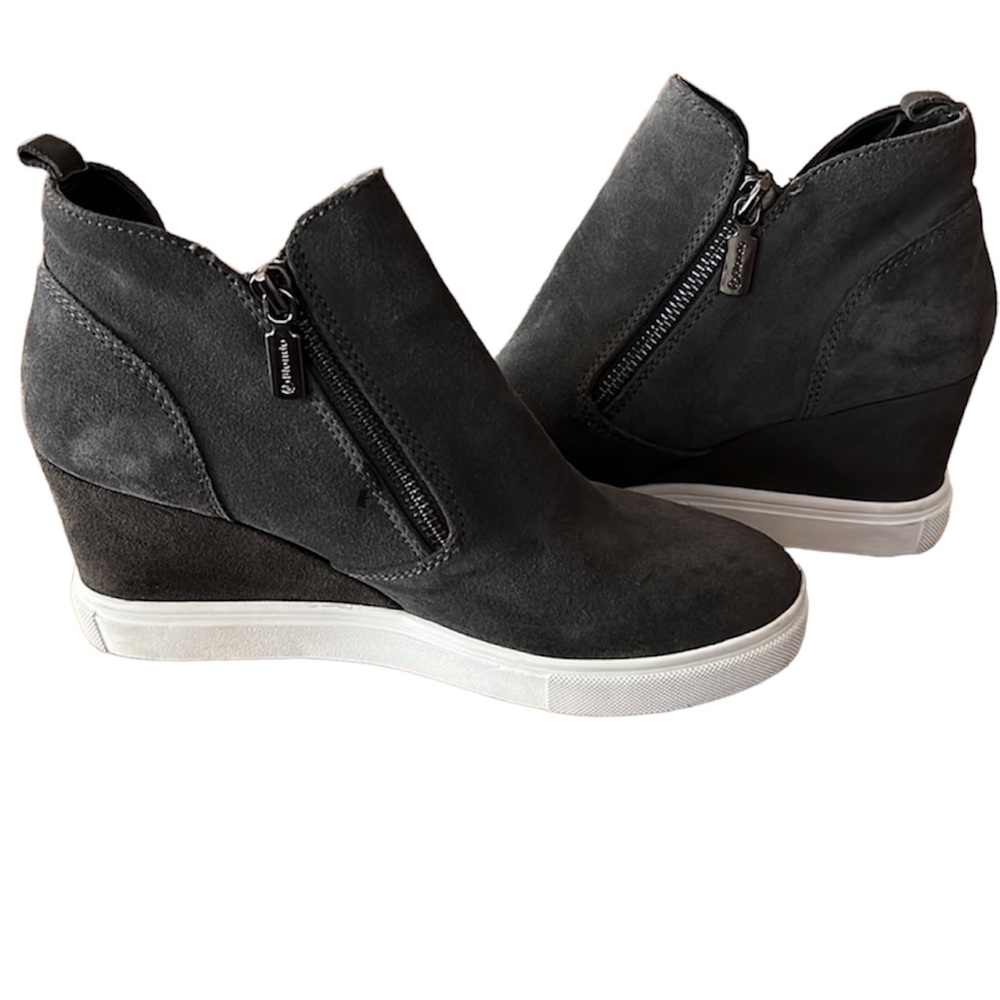 Grey and white platform booties